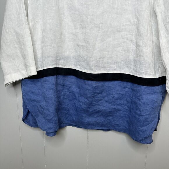 J. Jill Love Color Block Curved Hem 100% Linen Tunic Size XL Petite Lightweight - Picture 3 of 12
